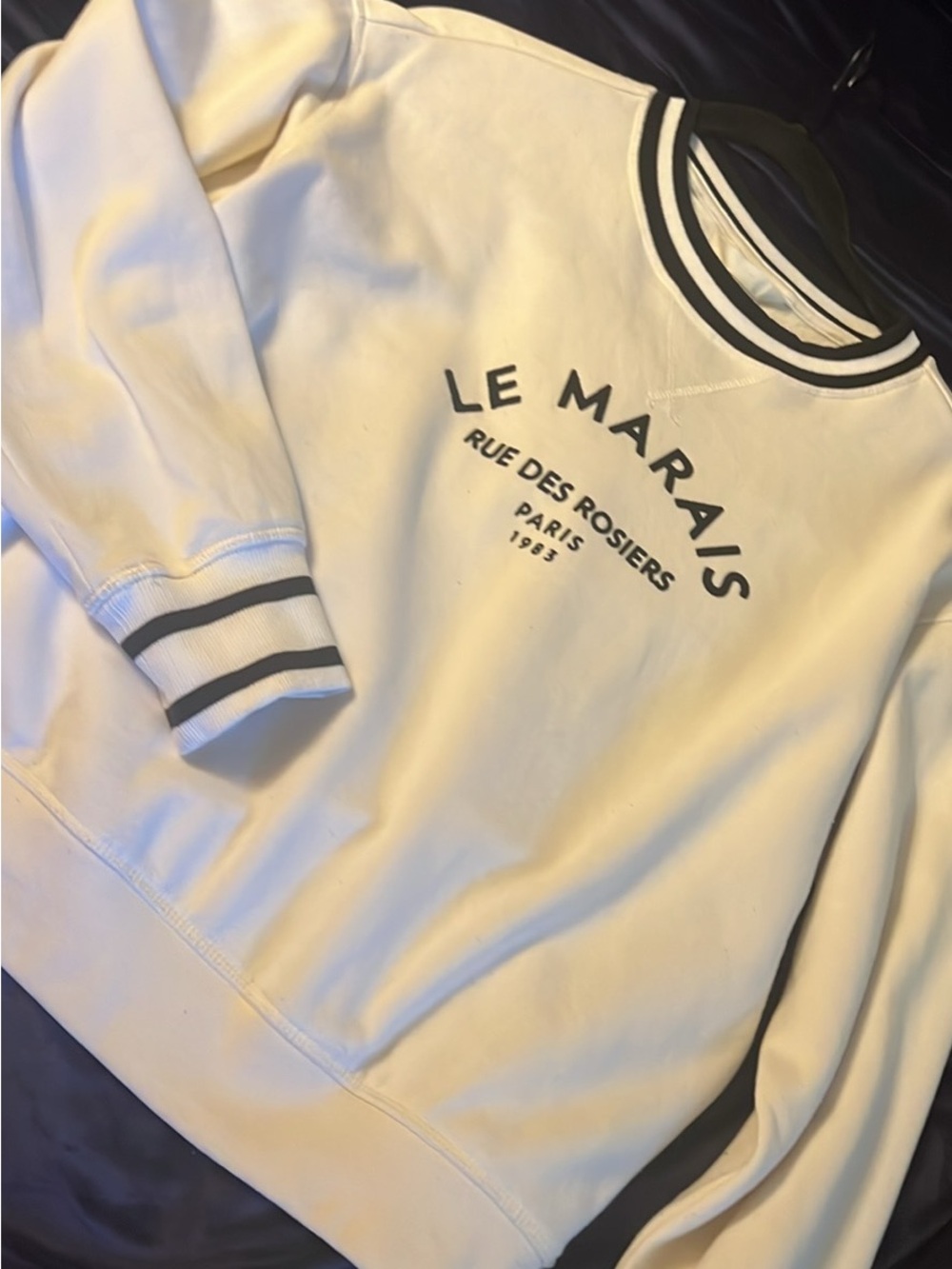 H&M Cream Crewneck Sweatshirt with Black Stripe Trim